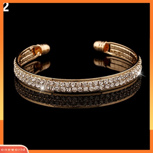 [WOD] Lady's 2baris Kristal Berlian Imitasi Bangle Gelang Cuff Open Bracelet Jewelry