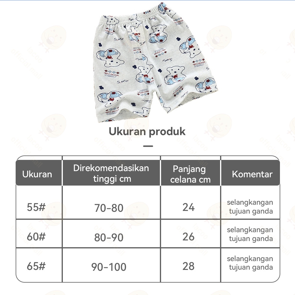 Lacoo 0-3thn  Celana pendek anak laki laki perempuan katun Celana pendek anak cowok import