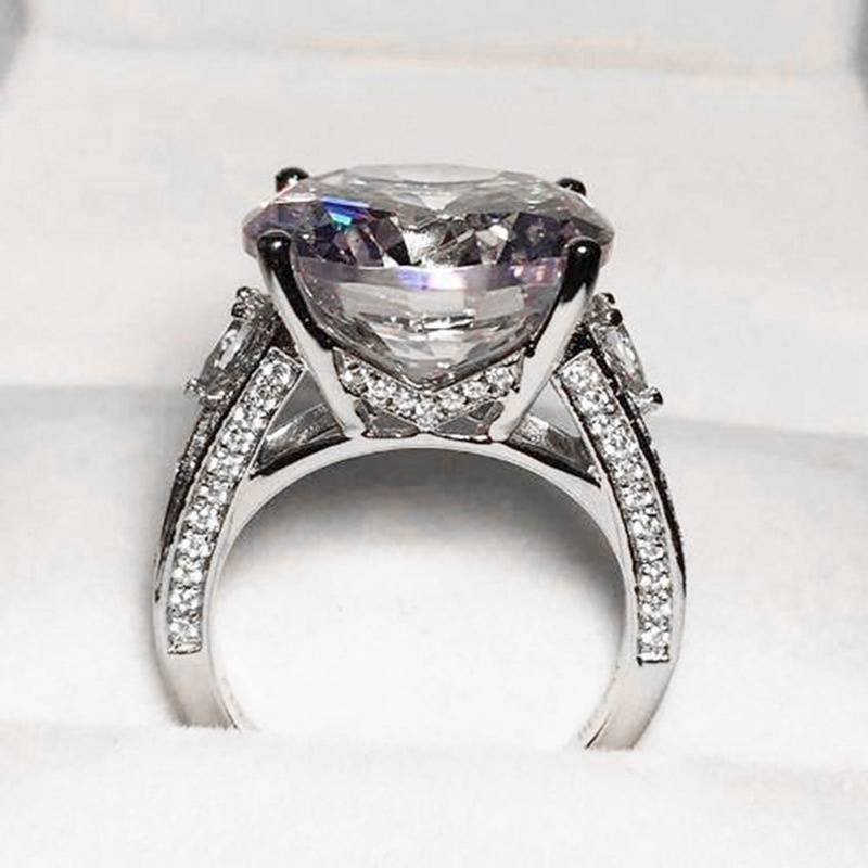 Klasik Empat Cakar Zirkon Putih Cincin Persegi925 Sterling Silver Wanita Elegan Pertunangan Lamaran Ulang Tahun Perhiasan Hadiah