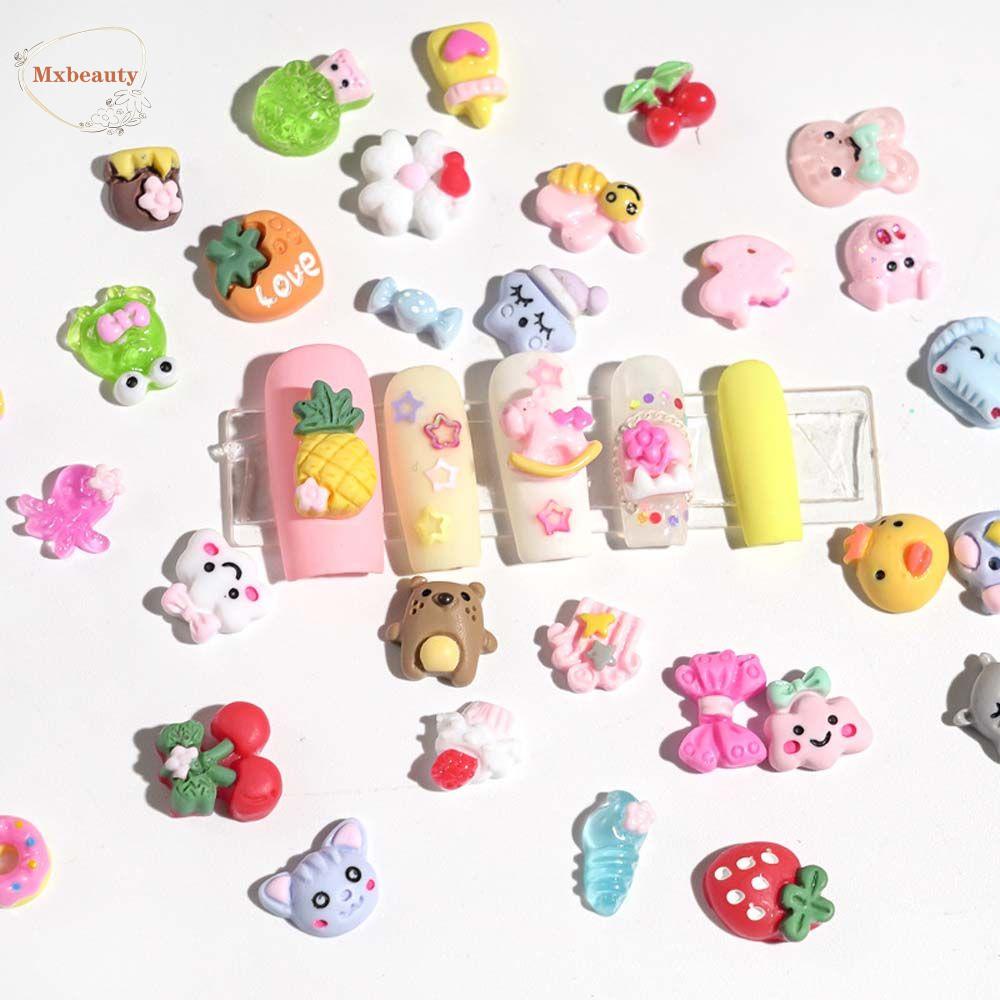 Mxbeauty Perhiasan Resin Kreatif Tips Kuku Halus Kartun Warna Campur Perhiasan Kuku 3D