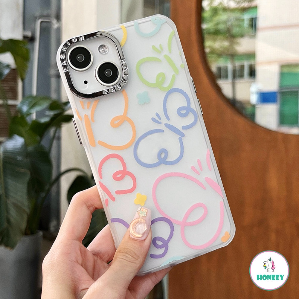 IPHONE Fashion Garis Warna-Warni Kupu-Kupu Case Untuk Iphone14 13 Pro Max11 12 Pro Max XS XR 7 8plus Dilapisi Lensa Shockproof Handphone Cover