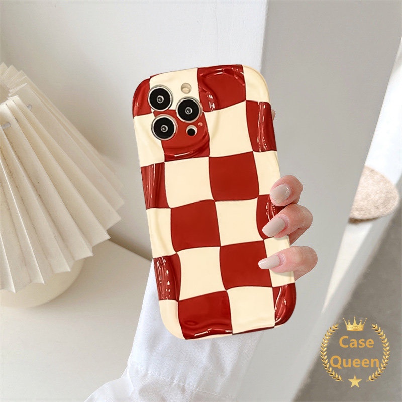 Kelinci Lucu Huruf Smile Motif Kotak-Kotak Bunga Case Untuk Oppo A77 A54 A3s A15s A77S A57 A33 A5s A12 A17K A17 A53 A16s A32 A7 A35 A16 A15 Kaktus Segar 3D Bergelombang Lengkung Pinggiran Penutup