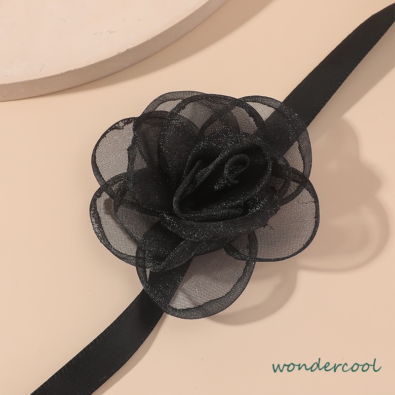 Waktu Seksi Choker Kerah Perhiasan Retro-Hitam Renda Camellia Kalung Pesta Makan Malam Neck-Band Wanita Fashion Adjustable Neckl-Won