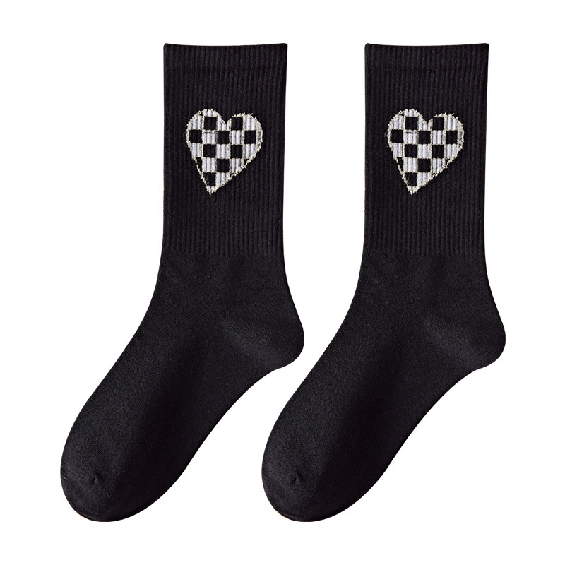 SS Kaos Kaki Wanita Kode 6760 Setinggi Betis Corak Kotak Love  Socks unisex Panjang motif Catur Estetik Sarung Kaki Mid Socks Ala Korea love kotak  Kaki Import Murah