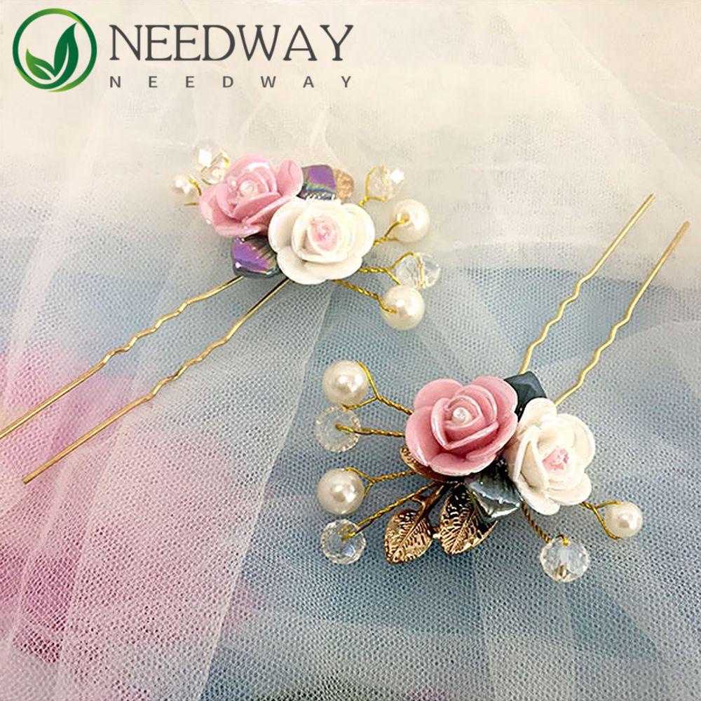 Needway  Jepit Rambut Pernikahan Anak Gaya Kuno Daun Keramik Hanfu Bulang Gadis Hairpin