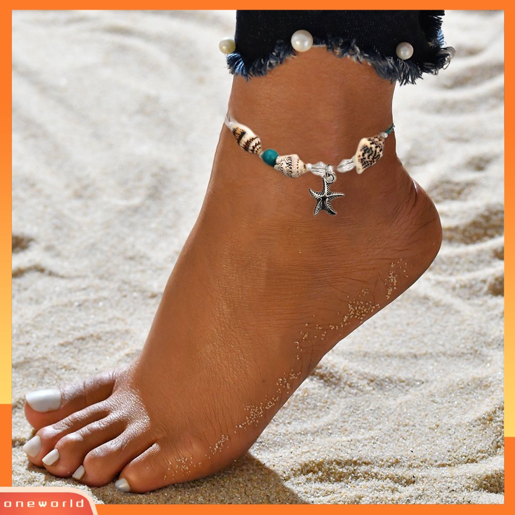 [WOD] Gelang Kaki Dengan Rantai Dipanjangkan Manik-Manik Shell Kreatif Trendi Bintang Laut Rantai Anklet Beachwear