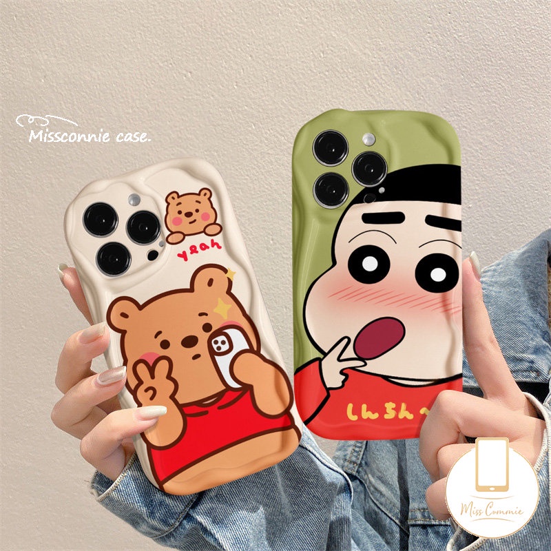 Untuk Realme C35 C55 C25Y C21 C53 C17 C31 5 7i 6i 9i 5i 5s C21Y C20A C25s C30 C11 C15 C3 C20 C12 C25 C33 C3 Cute Winnie The Pooh Bear Crayon Shin-chan Lembut 3D Wavy Curved Edge Sarung