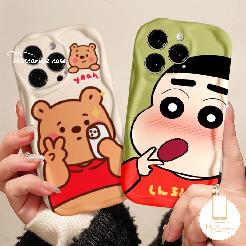 Untuk Realme C35 C55 C25Y C21 C53 C17 C31 5 7i 6i 9i 5i 5s C21Y C20A C25s C30 C11 C15 C3 C20 C12 C25 C33 C3 Cute Winnie The Pooh Bear Crayon Shin-chan Lembut 3D Wavy Curved Edge Sarung