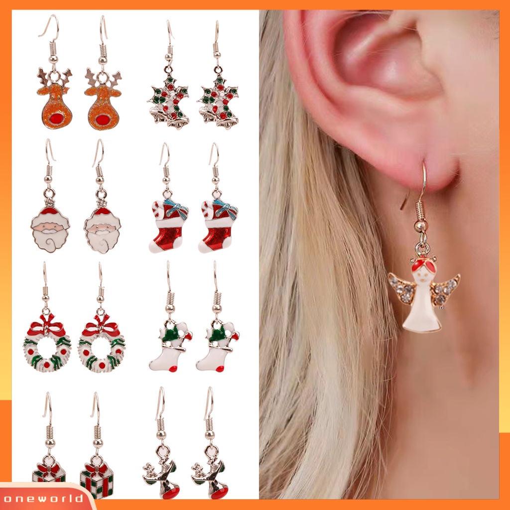 [WOD] 1pasang Anting Natal Santa Claus Wreath Aksesori Rusa Kaus Kaki Anting Menjuntai Untuk Natal