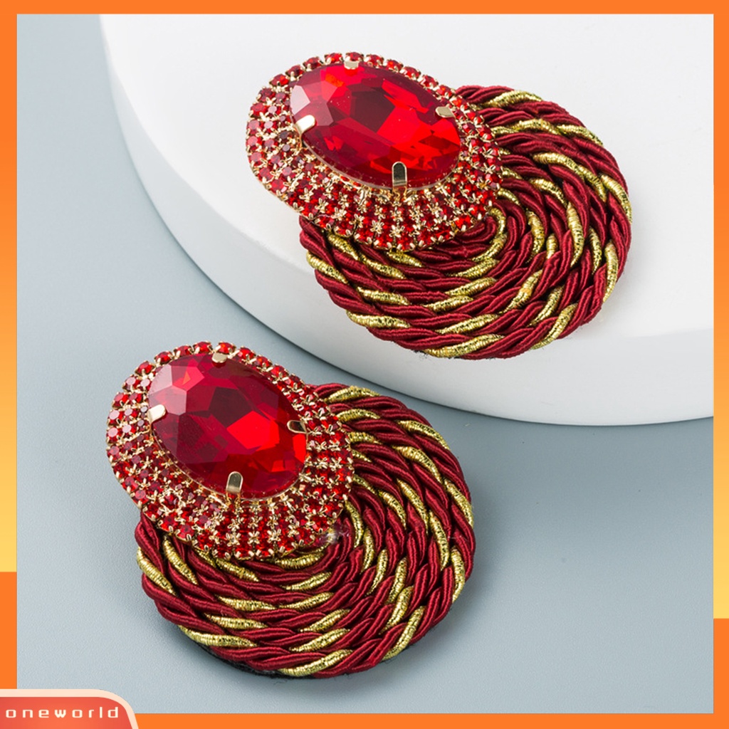 [WOD] 1pasang Anting Menjuntai Warna-Warni Berlian Imitasi Perhiasan Rajut Tangan Shiny Geometric Round Stud Earrings Untuk Pacaran