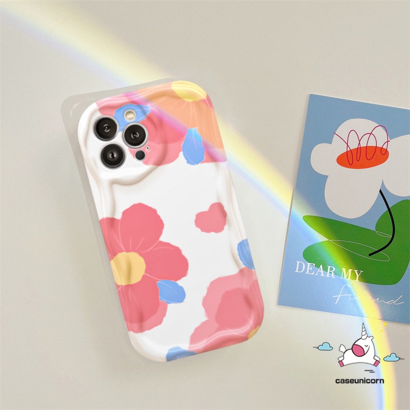 Pasangan Fashion Macaron Color Flower Case Untuk Redmi 10C 9T 10 9 9C NFC 10A 9A A1 A2 Redmi Note12 11 8 10s 9 11s 10 Pro Max POCO M3 Cream Love Hati Lembut 3D Bergelombang Penutup Tepi Melengkung