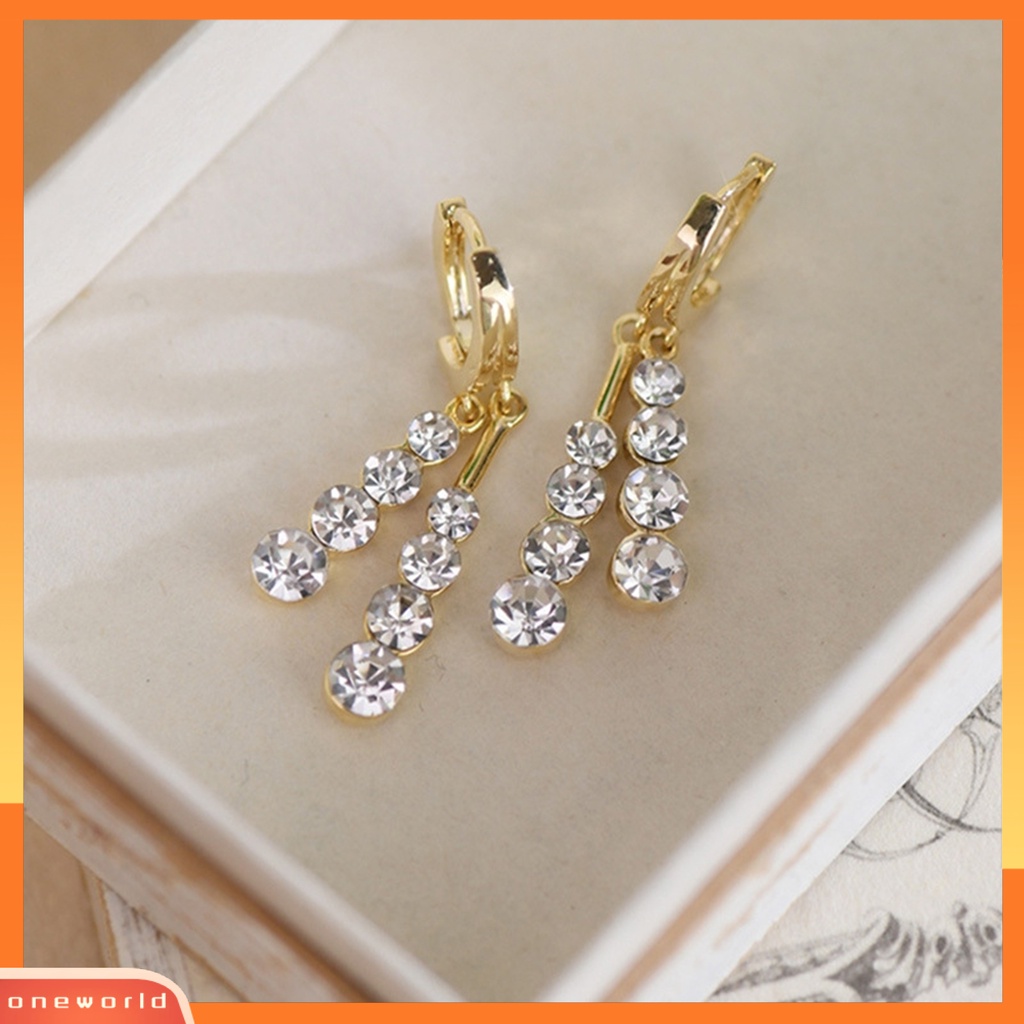 [WOD] 1pasang Wanita Drop Earrings Fashion Geometris Pengerjaan Halus Desain Mewah Ringan Alloy Berlian Imitasi Tidak Alergi Earrings Untuk Prom