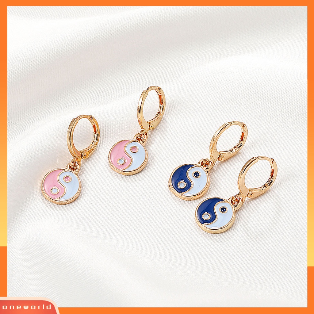 [WOD] 1pasang Anting Tetes Tindik Romantis Tradisional Warna-Warni Tai Chi Yin Yang Anting Hoop Perhiasan Pesta