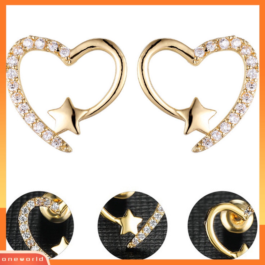 [WOD] 1pasang Anting Wanita Pengerjaan Indah Paduan Anti Karat Berkilau Bentuk Hati Ear Studs Perlengkapan Pernikahan