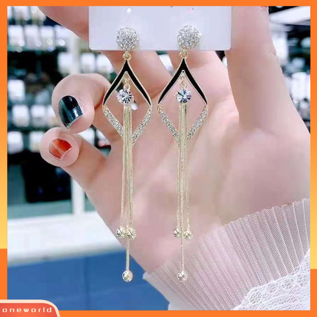 [WOD] 1pasang Anting Wanita Rumbai Berlian Imitasi Tahan Lama Romantis Drop Earrings Untuk Pacaran