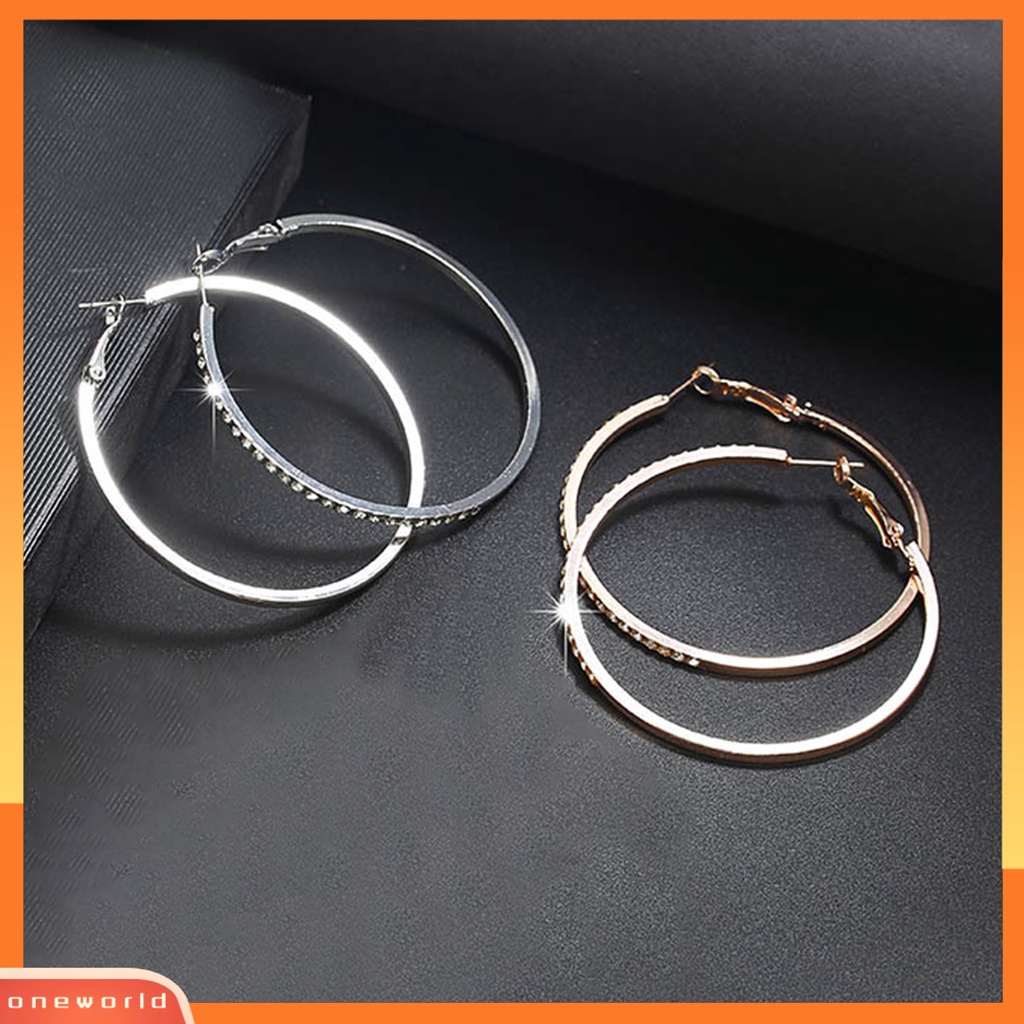 [WOD] 1pasang Anting Lady Hoop Berlian Imitasi Bulat Ringan Berkilau Wanita Earrings Untuk Belanja