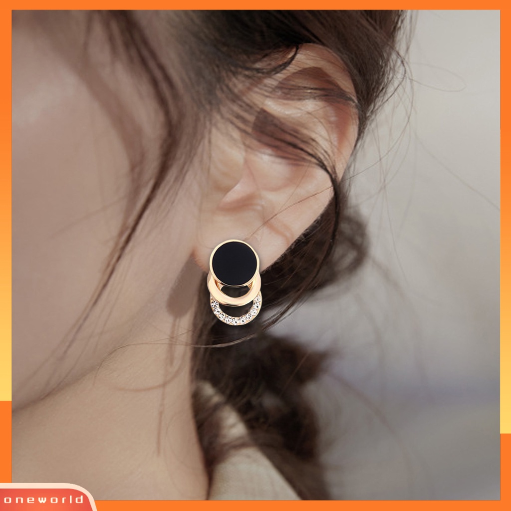 [WOD] 1pasang Ear Studs Multi-layer 3cincin Bulat Lingkaran Hitam Hadiah Fashion Perhiasan Berlian Imitasi Berkilau Wanita Anting Untuk Harian