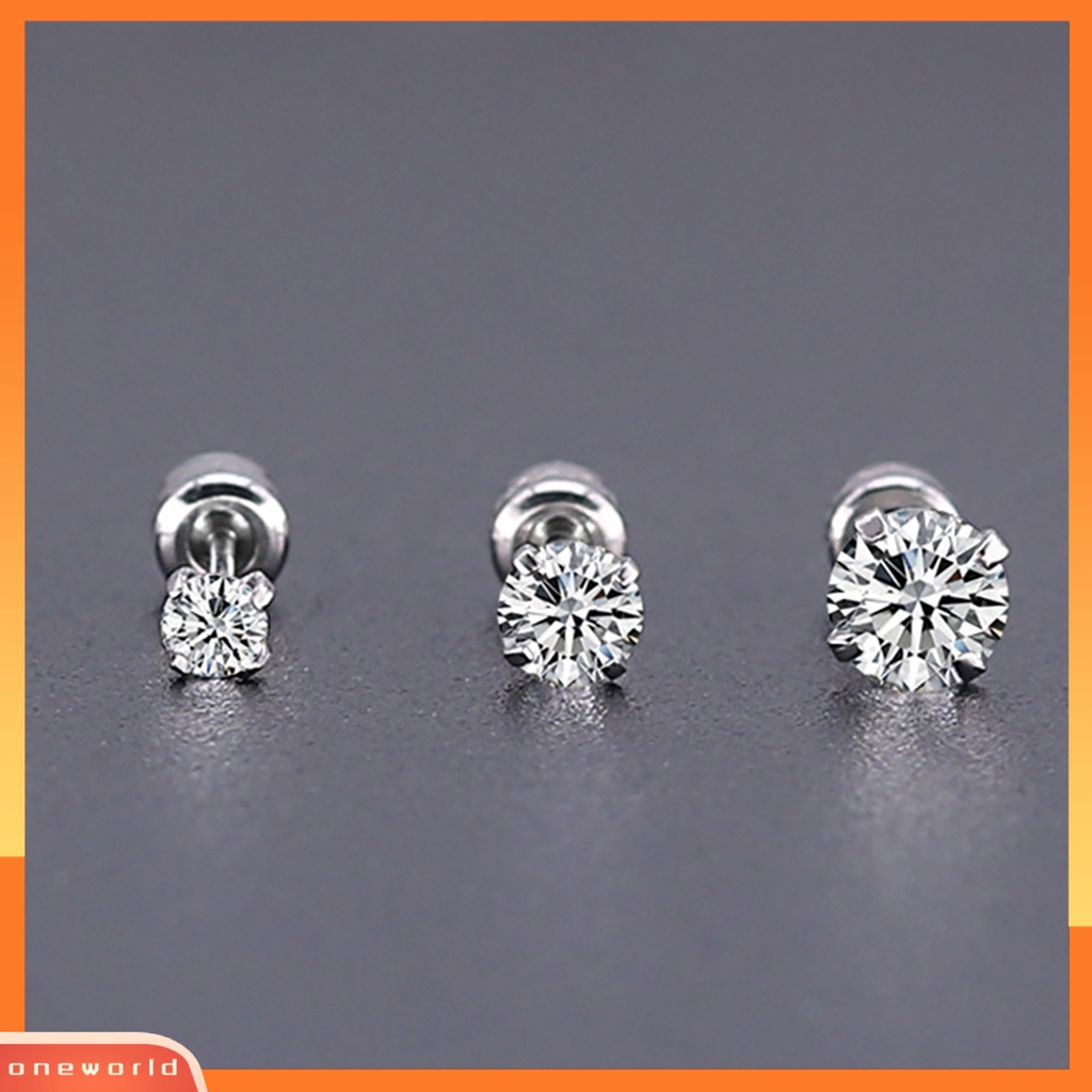 [WOD] Anting Giwang Fashionable Unisex Berlian Imitasi Bulat Cubic Zirconia Titanium Steel Untuk Hadiah