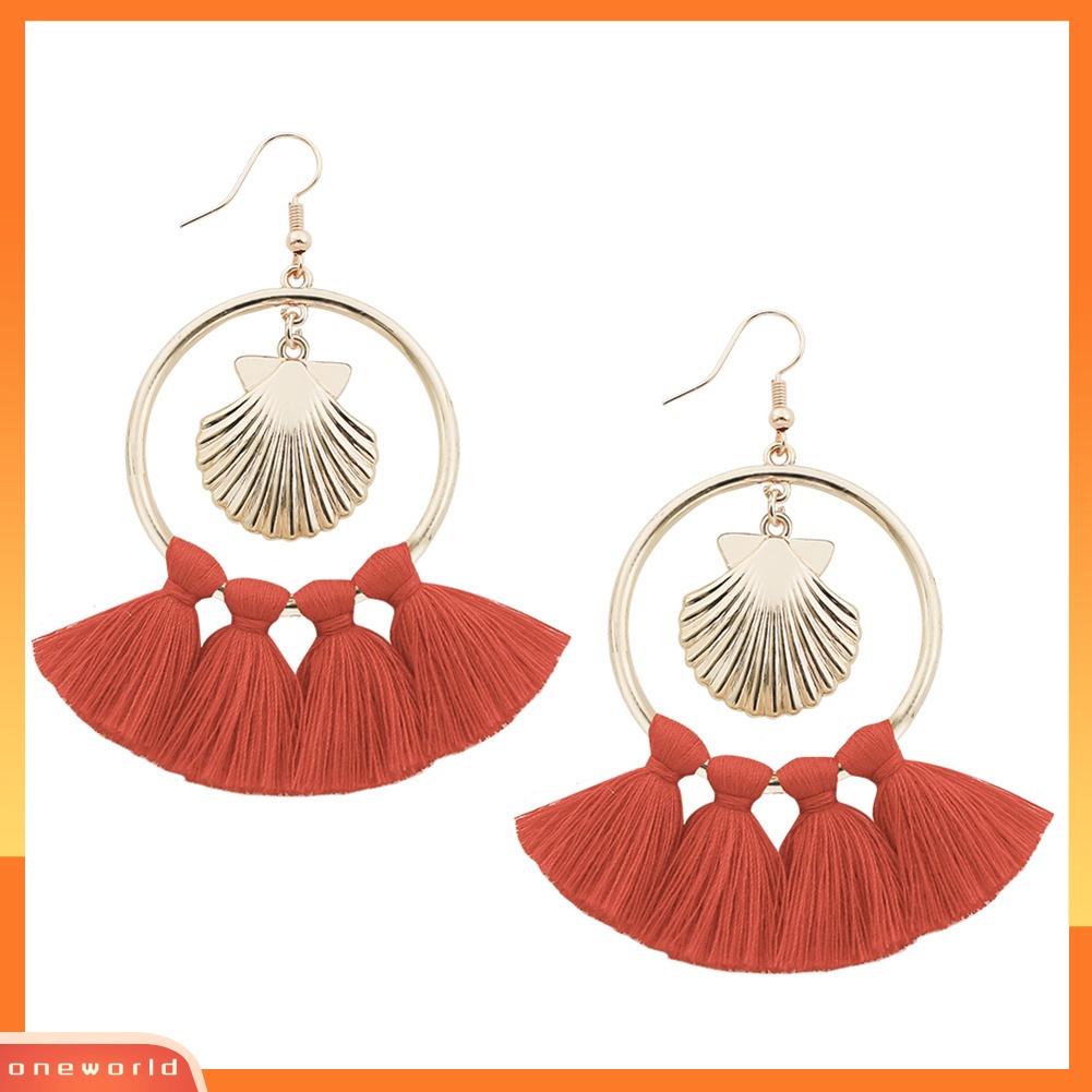 [WOD] Bohemian Wanita Rumbai Shell Lingkaran Menjuntai Kait Anting Pernyataan Perhiasan Hadiah