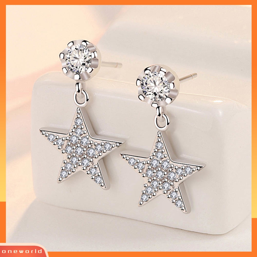 [WOD] Wanita Cubic Zirconia Bintang Berujung Lima Menjuntai Ear Stud Earrings Perhiasan Hadiah