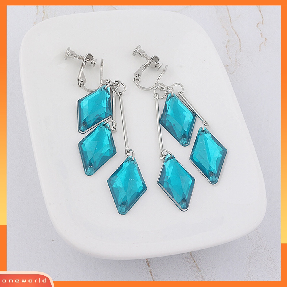 [WOD] Wanita Fashion Akrilik Biru Geometris Bentuk Telinga Klip Studs Anting Panjang Hadiah