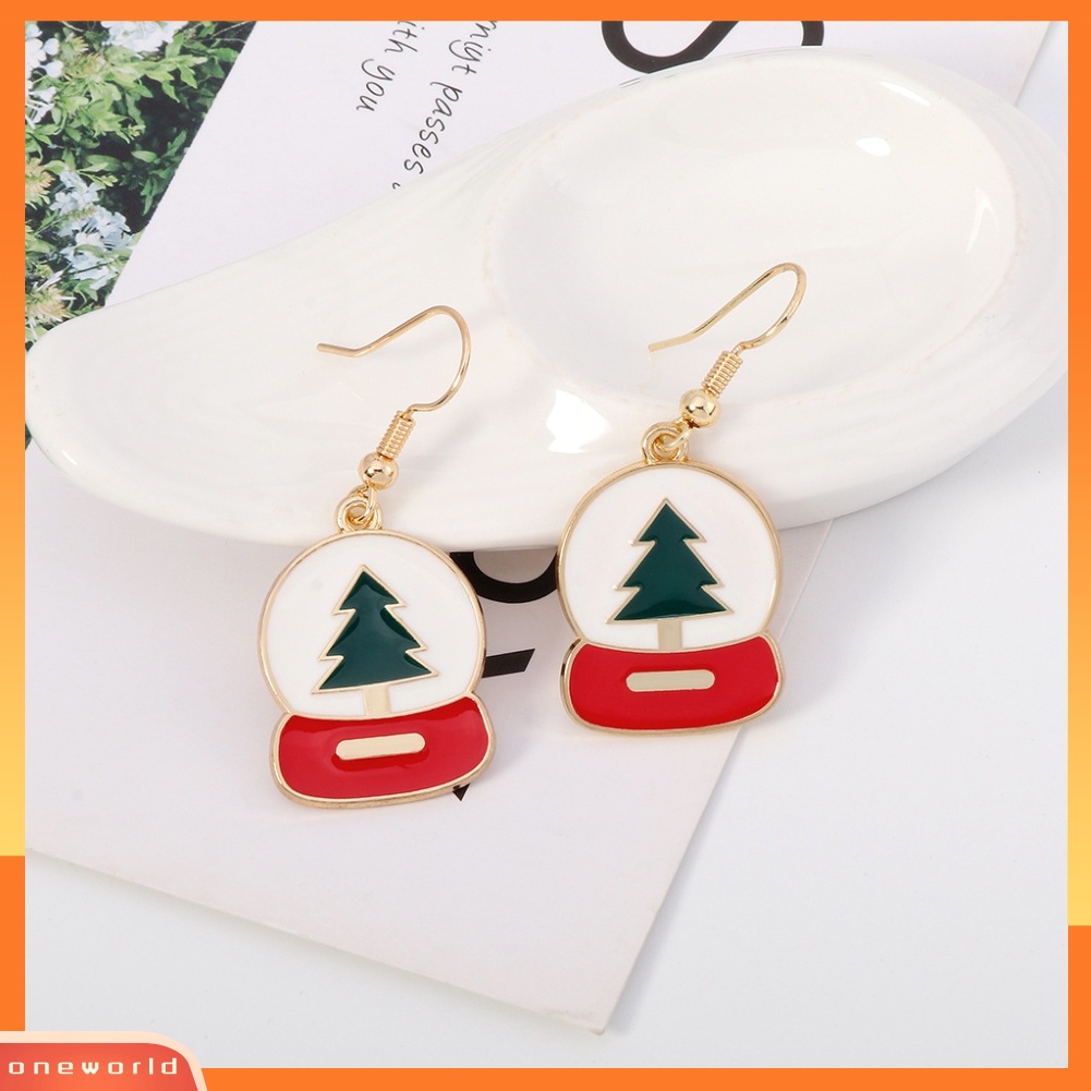 [WOD] Fashion Wanita Xmas Pohon Terukir Enamel Alloy Kait Anting Perhiasan Natal