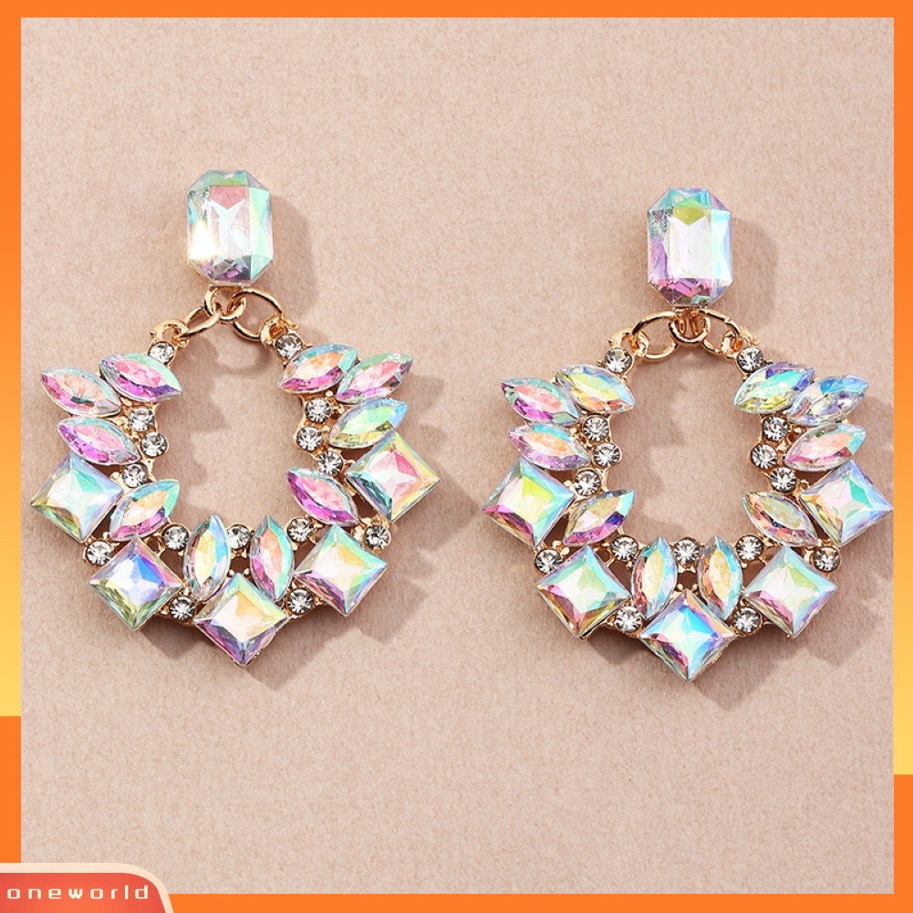 [WOD] Kreatif Wanita Geometris Eardrop Glitter Berlian Imitasi Hoop Ear Stud Earrings Hadiah