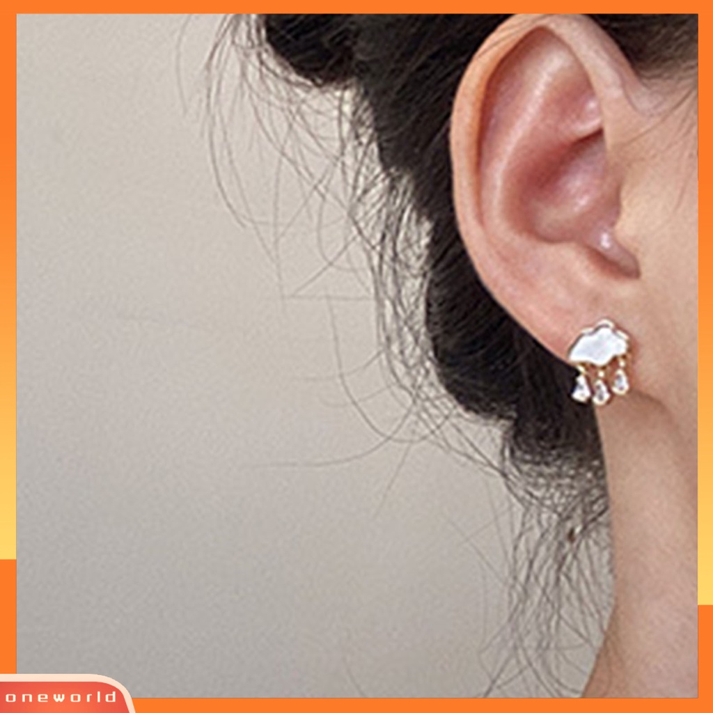 [WOD] 1pasang Bentuk Awan Berlian Imitasi Tindik Wanita Anting Hati Mutiara Imitasi Menjuntai Anting-Anting Perhiasan Aksesori