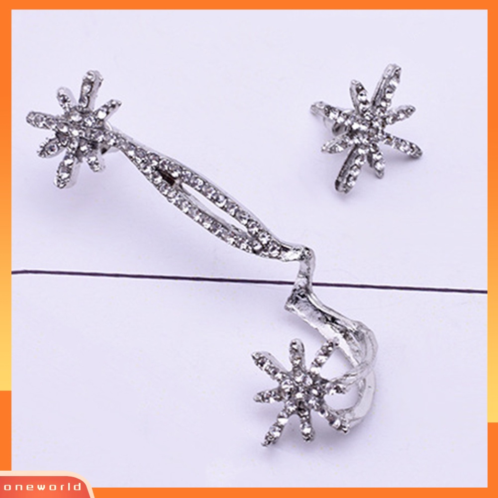 [WOD] Wanita Asimetris Berlian Imitasi Mengkilap Hias Snowflake Ear Cuff Clip Stud Earrings