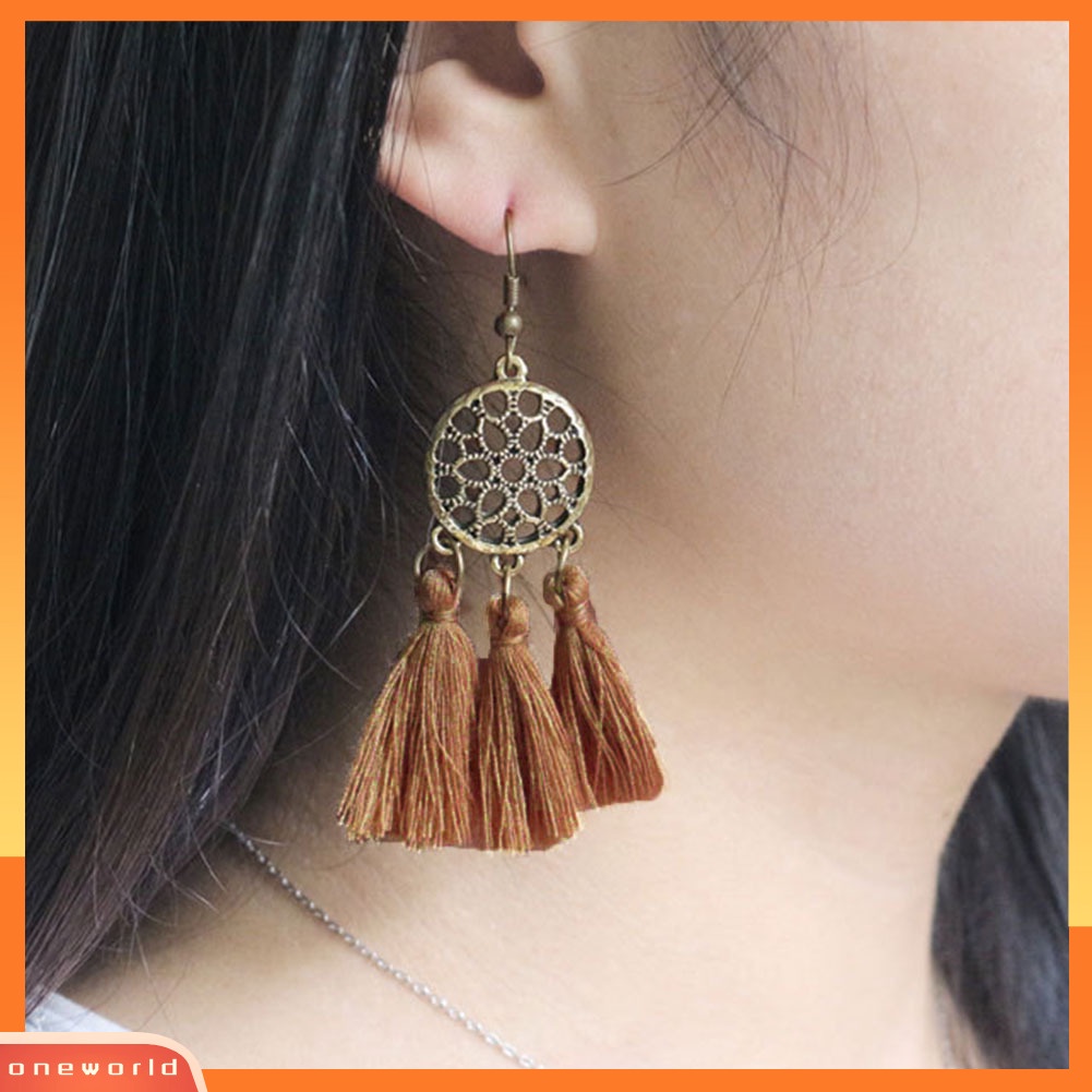 [WOD] Lady Vintage Panjang Rumbai Menjuntai Berongga Kait Anting Hadiah Perhiasan Selebriti