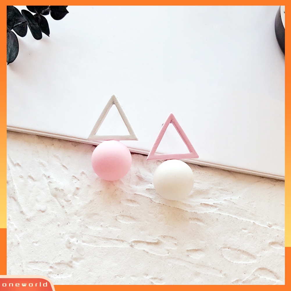 [WOD] Fashion Permen Warna Wanita Segitiga Bulat Bola Liontin Geometris Stud Earrings