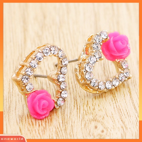 [WOD] Wanita Cinta Hati Berlian Imitasi Bunga Mutiara Imitasi Ear Studs Earrings Perhiasan Hadiah