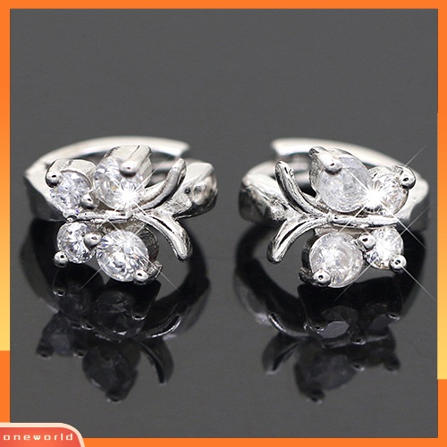 [WOD] Lady Butterfly Zircon925 Sterling Silver Disepuh Ear Stud Hoop Earrings Perhiasan