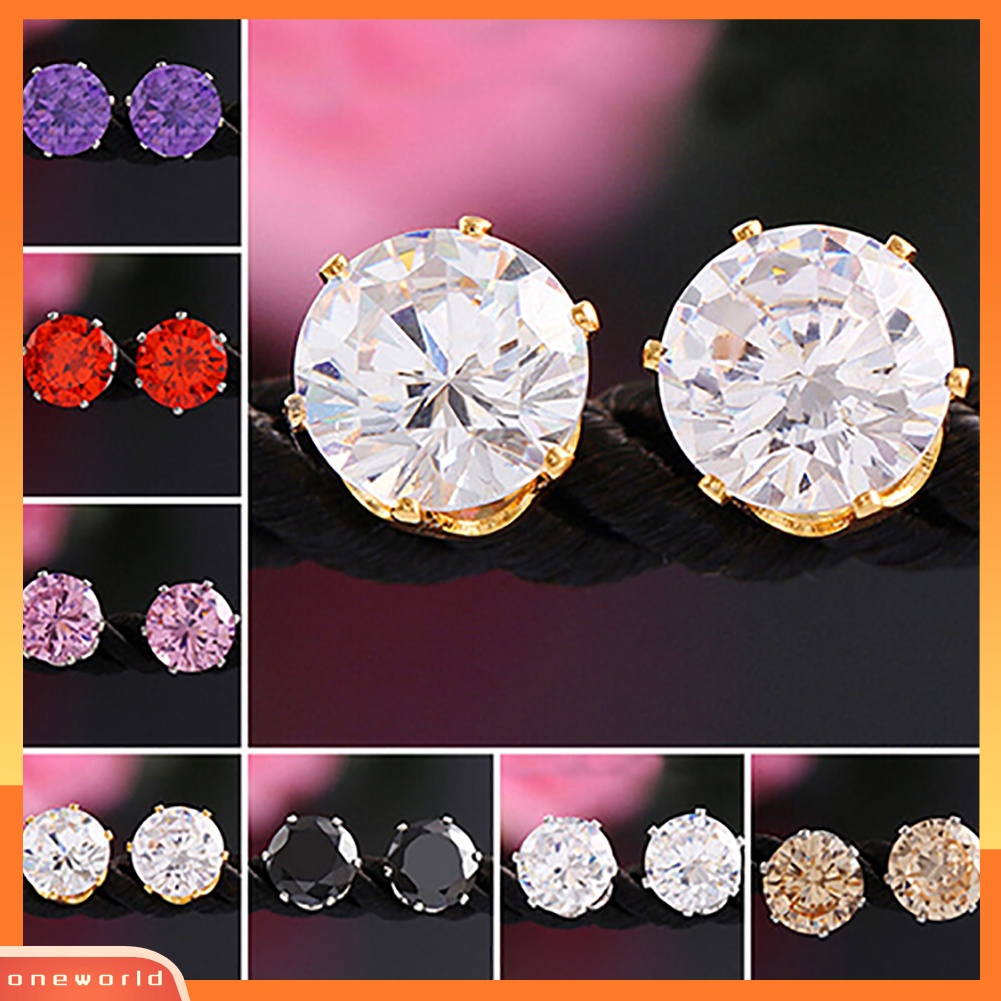 [WOD] Unisex Fashion Elegan Berkilau Bulat Zirkon Hias Telinga Studs Earrings Perhiasan