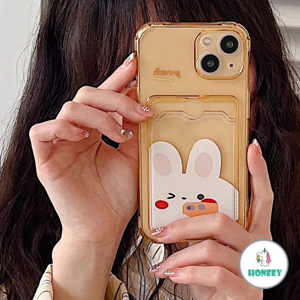 Dompet Card Holder Case Untuk iPhone 14 Pro Max13 12 11 Pro Max Case iPhone XR XS 8 7 14 Plus Transparan Bunny Soft TPU Shockproof Cover