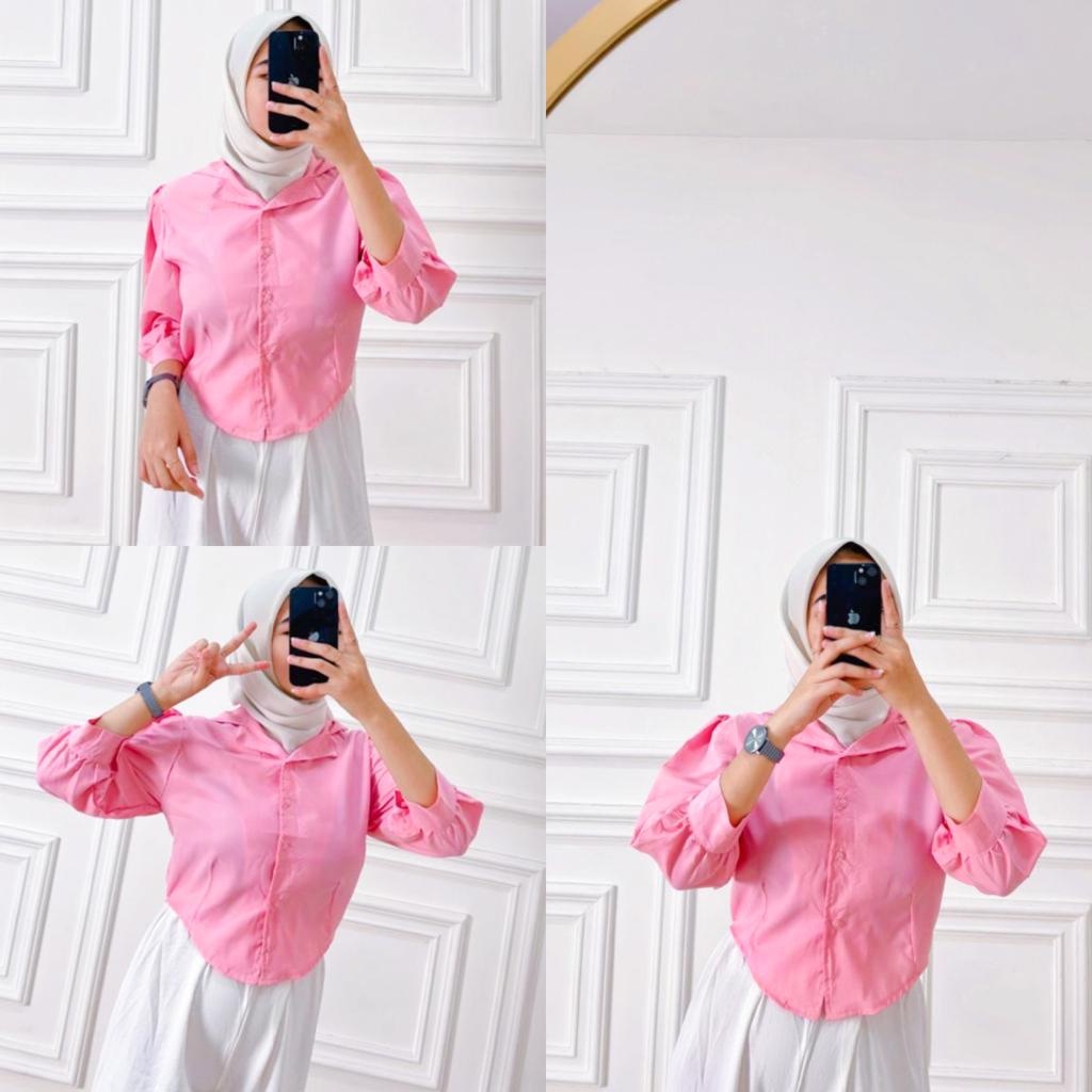 BEFAST - ZFS OOTD WANITA KEMEJA SONYA / ATASAN KEMEJA PUFF CHIA BLOUSE / HEM Crop Model Terbaru / Fashion Kekinian Remaja ABG Trendy / OOTD Wanita Ala Korean Style / Kemeja Crop Polos Lengan Panjang / Terlaris