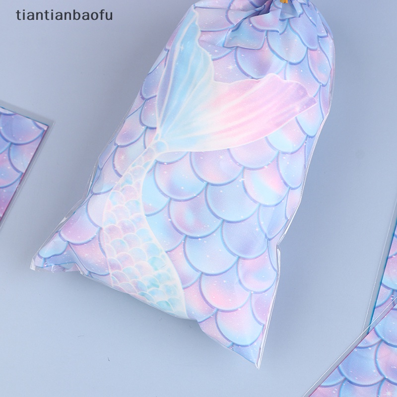 [tiantianbaofu] 50 Pcs Mermaid Pesta Hadiah Tas Biskuit Packing Bag Mermaid Tail Sisik Perlakuan Tas Butik