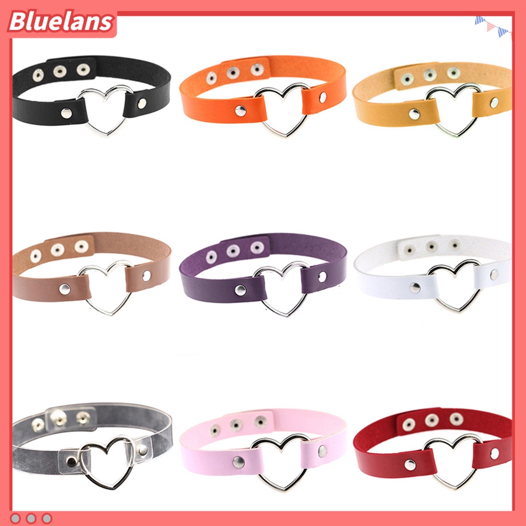 [BLS] Kalung Pendek Adjustable Gaya Punk Faux Leather Heart Unisex Collar Choker Untuk Pesta Bar