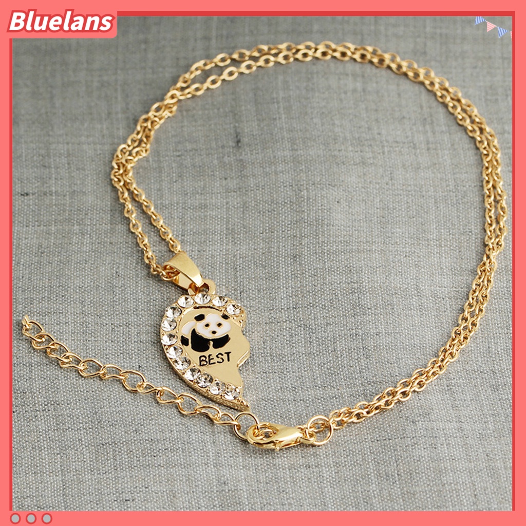 [BLS] 2 Pcs Bersinar Hias Berlian Imitasi Persahabatan Kalung Hadiah Sahabat Panda Hati Liontin Kalung Perhiasan Aksesori