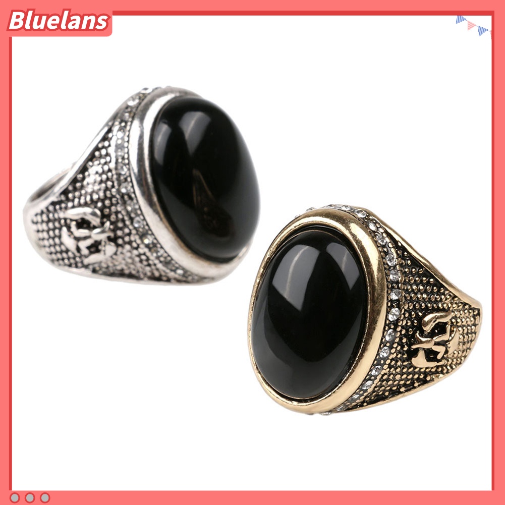 [BLS] Pria Vintage Keren Besar Hitam Berlian Imitasi Bertatahkan Jari Cincin Perhiasan Hadiah Pesta