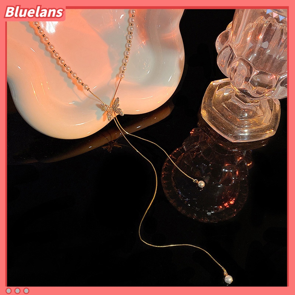 [BLS] Fashion Kalung Pengerjaan Halus Eye-catching Kupu-Kupu Rumbai Desain Finishing Terang Tidak Luntur Dekorasi Tahan Lama Wanita Mutiara Imitasi Kalung Perhiasan Aksesori