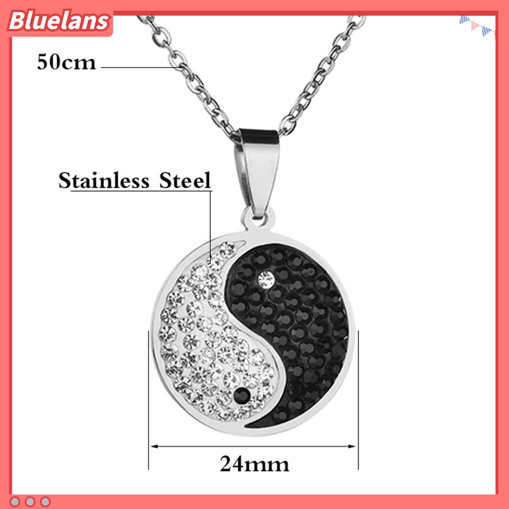 [BLS] Vintage Yin-yang Simbol Berlian Imitasi Mengkilap Pria Wanita Kalung Perhiasan Hadiah