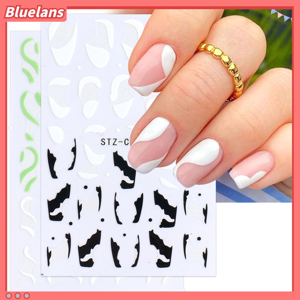 [BLM] Stiker Kuku Gaya Perancis DIY Garis Warna-Warni Decal Powder 3D Transfer Slider Untuk Manicure