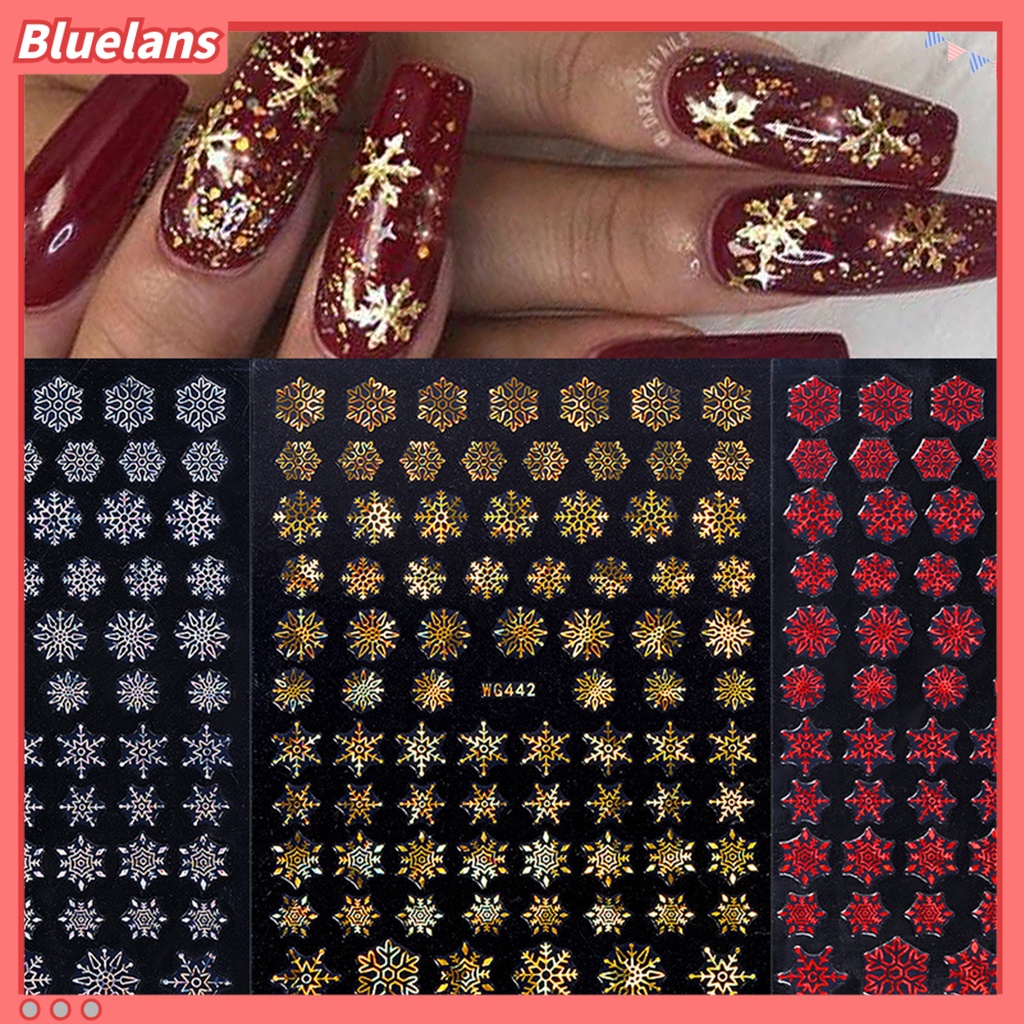 [BLM] Stiker Kuku Gaya Natal Motif Snowflake Gambar Hidup Salju Putih Stiker Timbul Xmas Charms Untuk Manicure