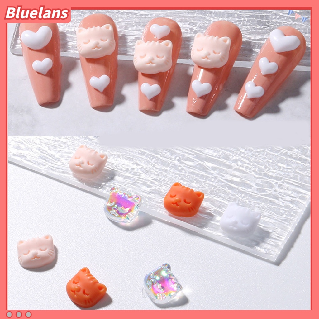 [BLM] 30pcs /Set Ornamen Kuku Efek 3D Tidak Luntur Warna-Warni Kepala Kucing Kuku Berlian Gaya Peri Dekorasi Untuk Wanita