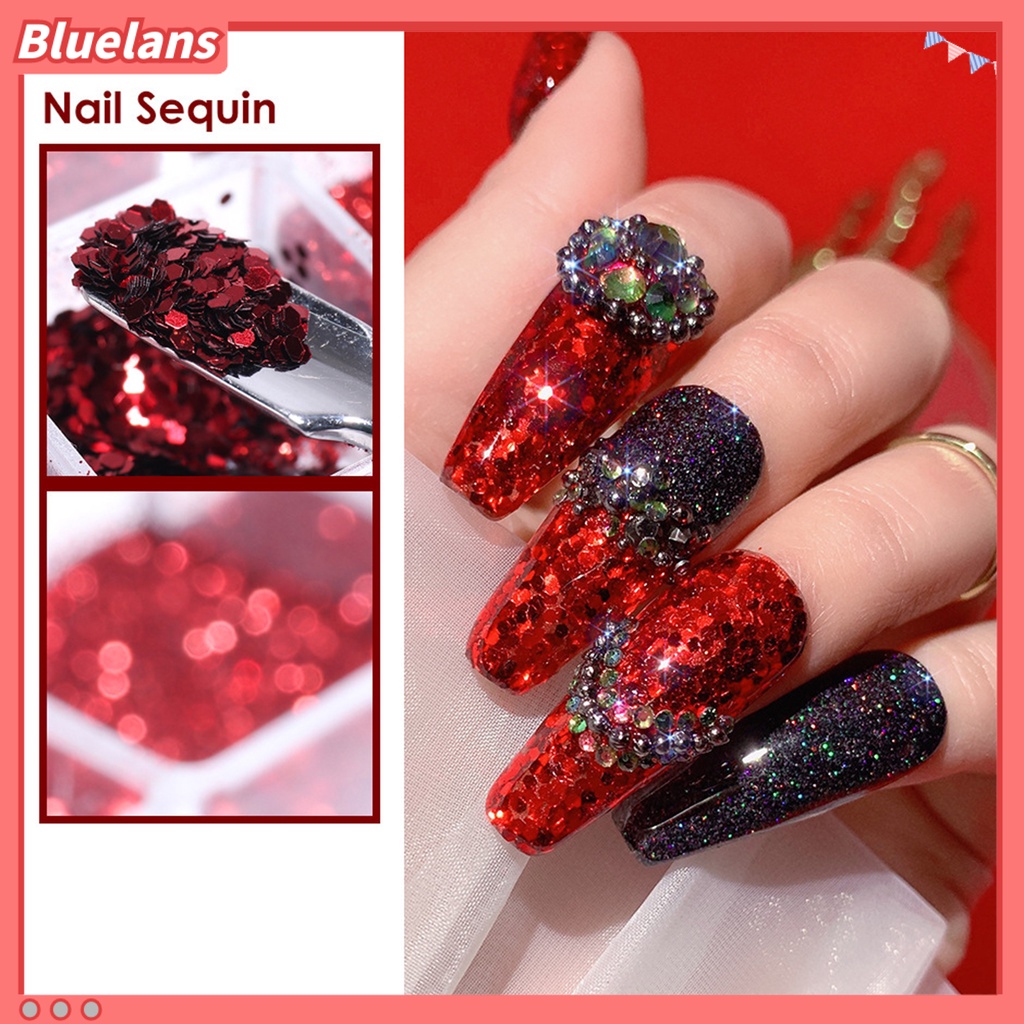 [BLM] 12kisi /Box Manicure Glitter Aman Portabel Permukaan Mengkilap Wine Red Nail Sequin Untuk Pengantin Wanita