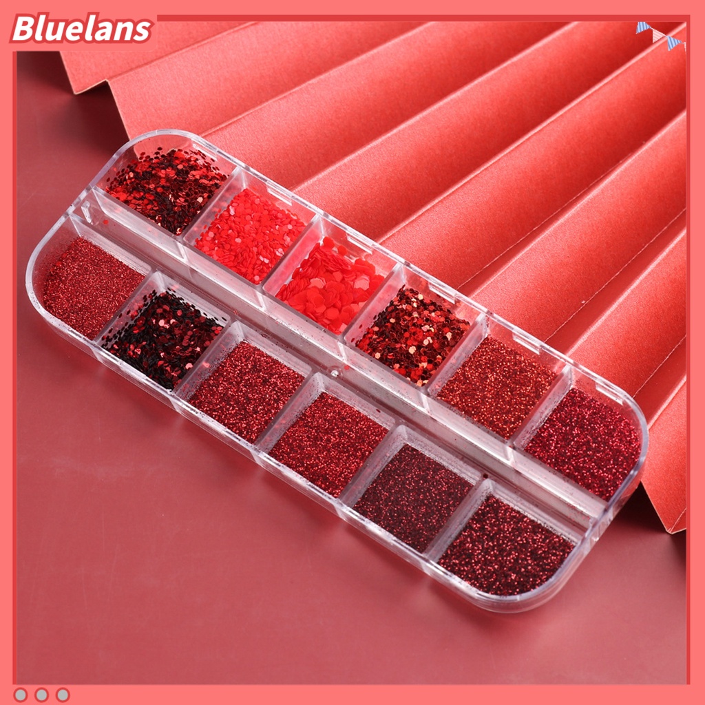 [BLM] 12kisi /Box Manicure Glitter Aman Portabel Permukaan Mengkilap Wine Red Nail Sequin Untuk Pengantin Wanita