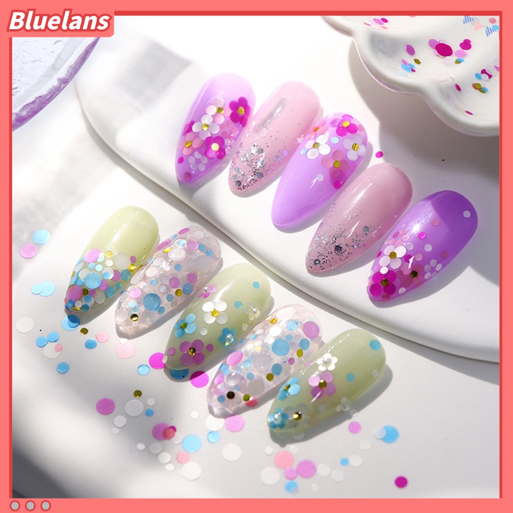 [BLM] 1kotak Nail Art Payet Bersinar Berkilau Mempesona DIY Multicolor 12kisi Mix Ukuran Kuku Bulat Payet Serpihan Manicure Store Supply