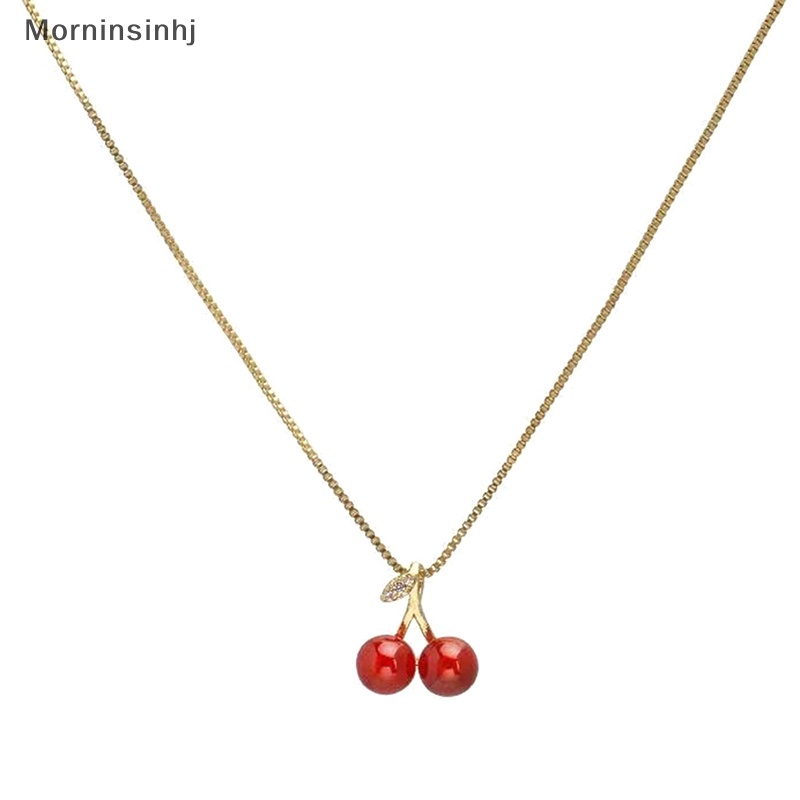 Mornin Eropa Dan Amerika Fashion Red Cherry Pendant Kalung Cahaya Pribadi Wanita Rantai Klavikula Perhiasan Hadiah id