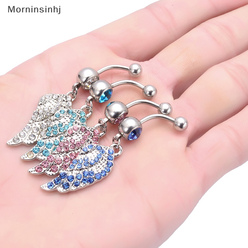 Mornin Kristal Zirkon Sayap Pusar Cincin Stainless Steel Belly Button Rings Woman Fashion Perhiasan Tubuh Hadiah id